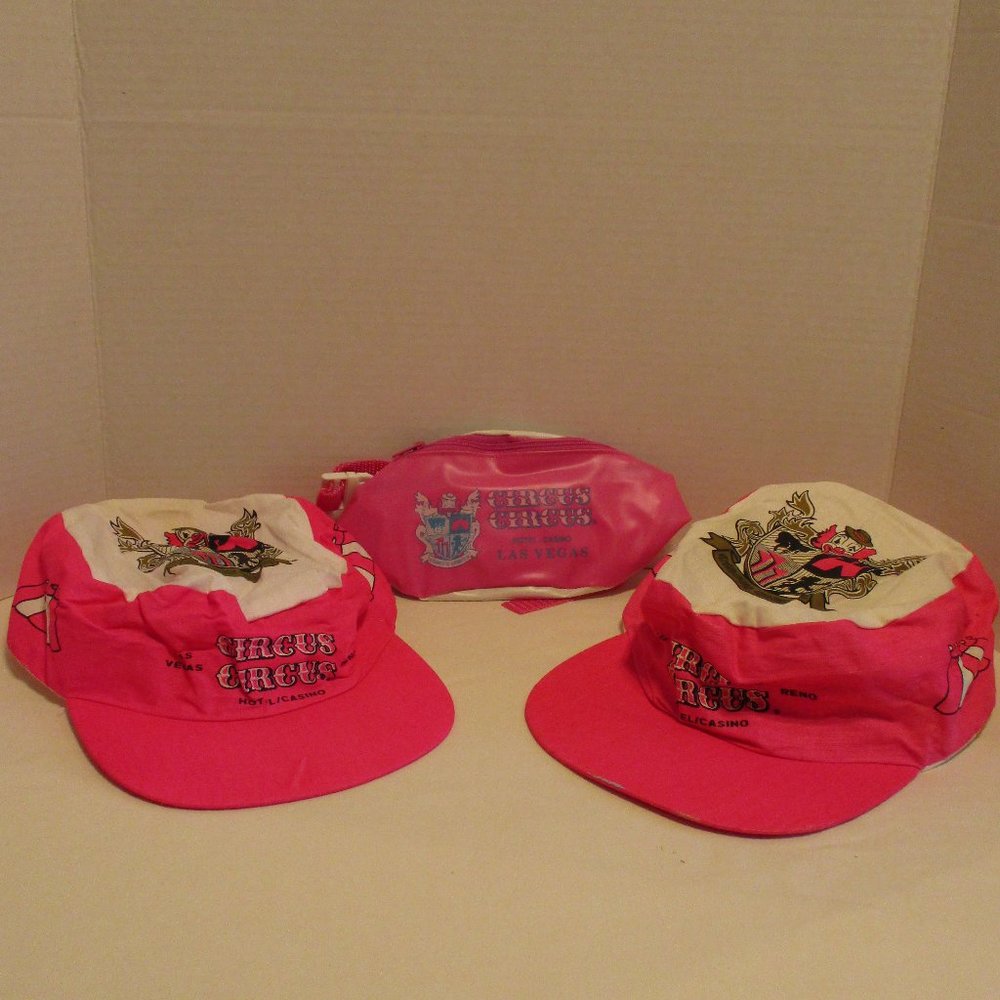 Circus Circus Las Vegas Casino Hats Pink White Blue Hip Pack Painter Hat Bundle